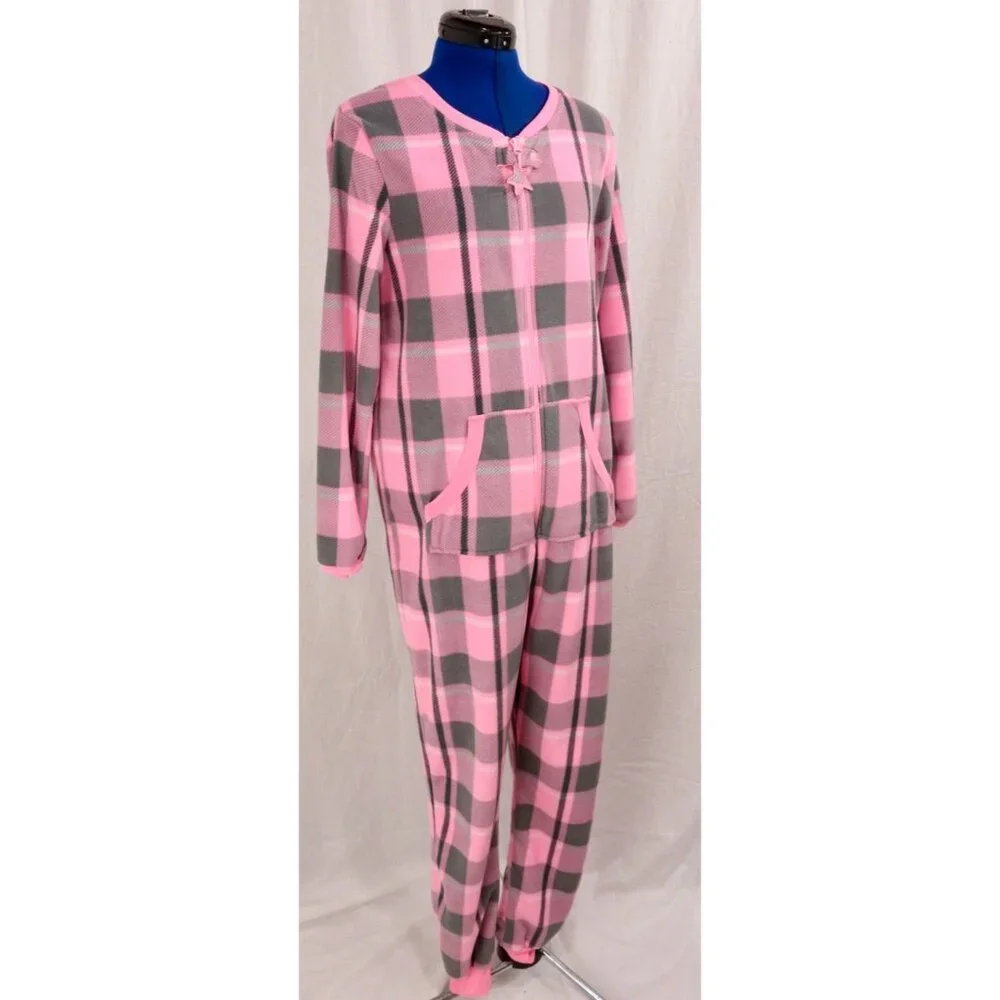 Secret Treasures Pink Gray Plaid Fleece Pajamas Size Medium 8 10 VTG Footless 1 - Picture 8 of 11
